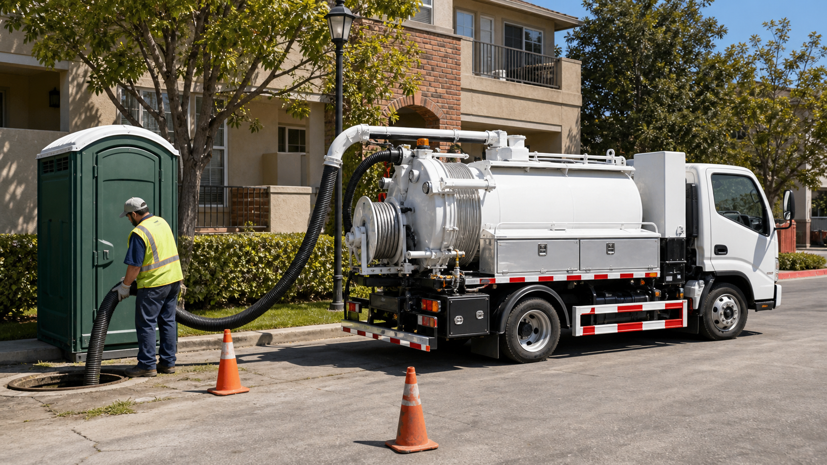 Septic tank service work scene