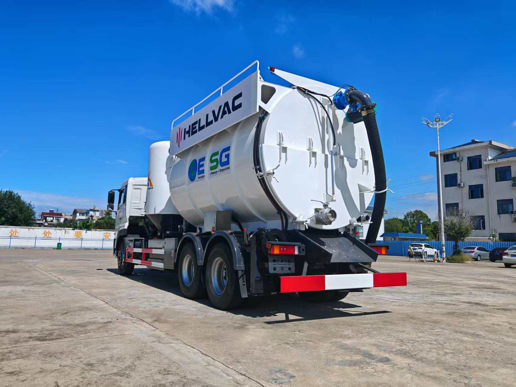 Combination truck rear side view