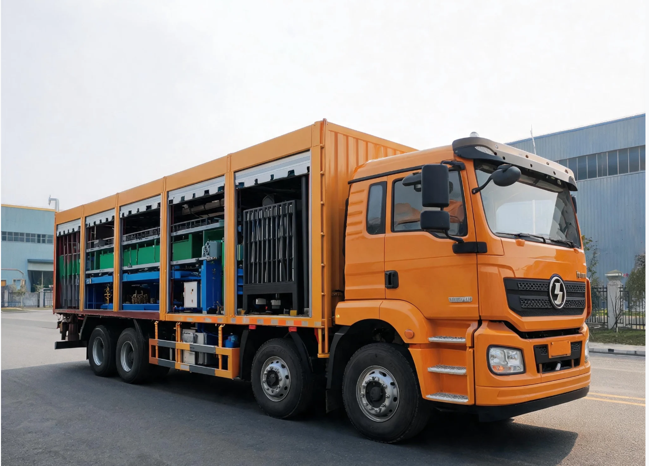 Mobile sludge treatment truck front angle